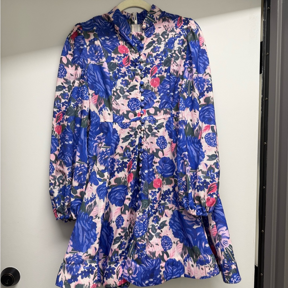 Floral Blue and Pink Midi Dress